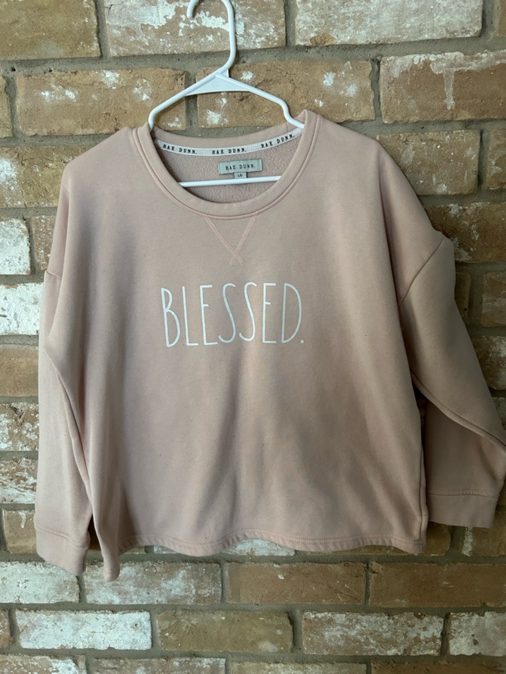 Rae Dunn Blush Pink 'BLESSED.' Pullover Sweatshirt. Size LG.